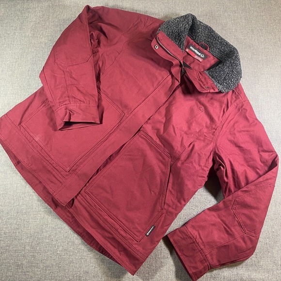 Wolverine Full Zip Canvas Chore Jacket Mens XL Red Barn Fur Trim Elbow‎ Pads - Picture 1 of 8